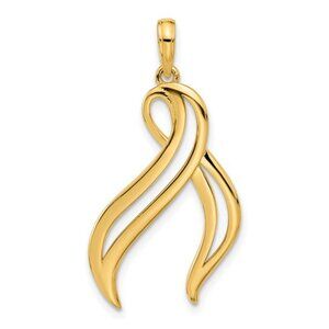 14k Yellow Gold Cancer Awareness Ribbon Necklace Charm Pendant cut-out